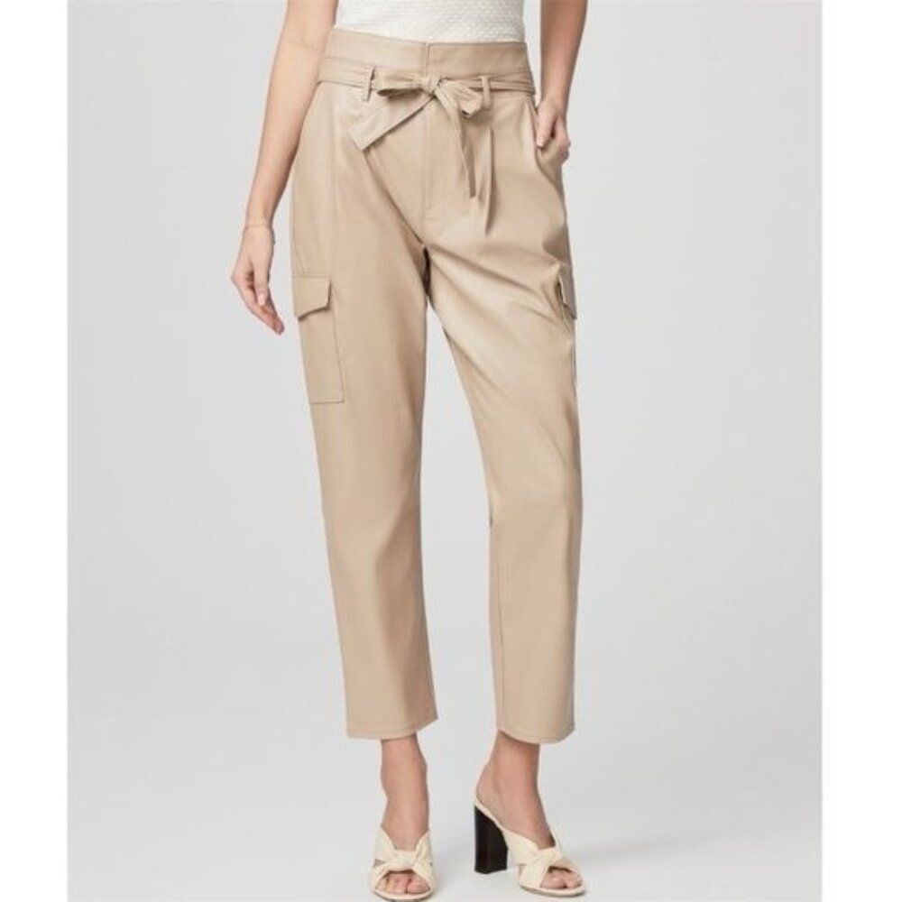 New PAIGE Tami Cargo Pant Taupe Vegan Leather Size 10